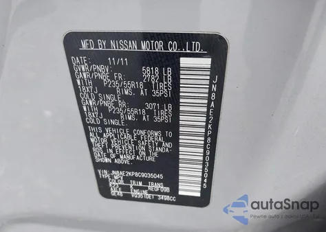 2012 Nissan Quest Sl from USA, damaged, VIN JN8AE2KP8C9035045